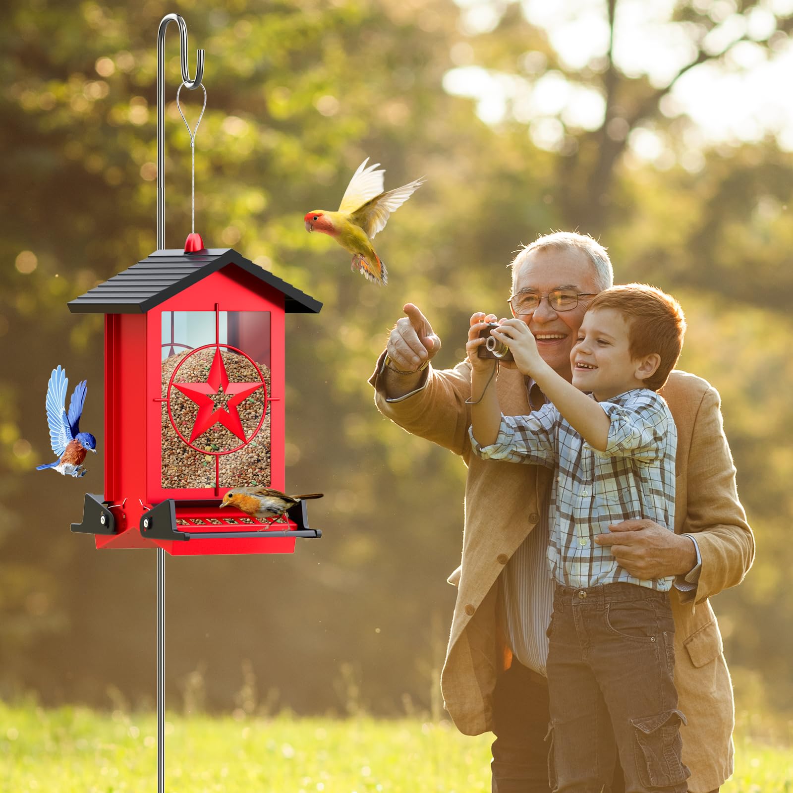 Buteafly clear seed window helps monitor levels and attract birds