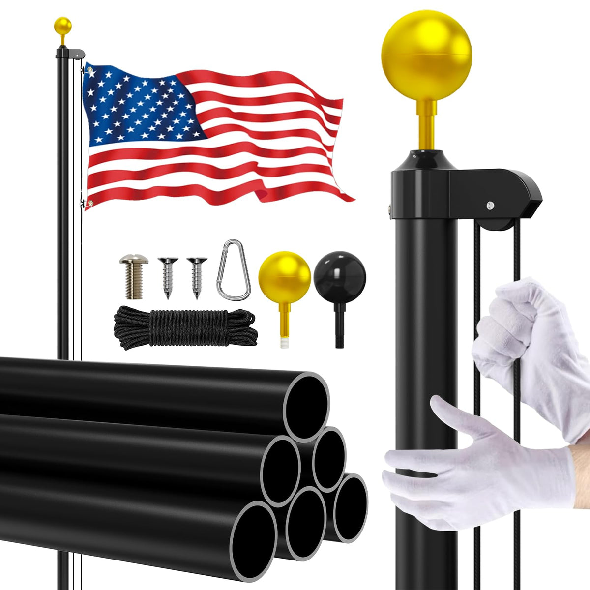 Butizone 20ft flag pole kit in assembly for quick setup.