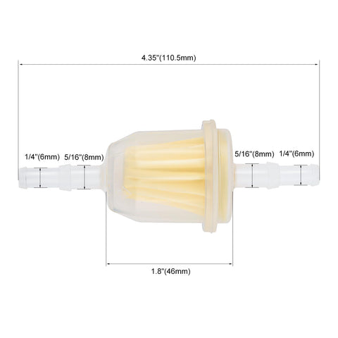 Butom AM116304 inline fuel filter compatible with 1/4 and 5/16 inch fuel lines.