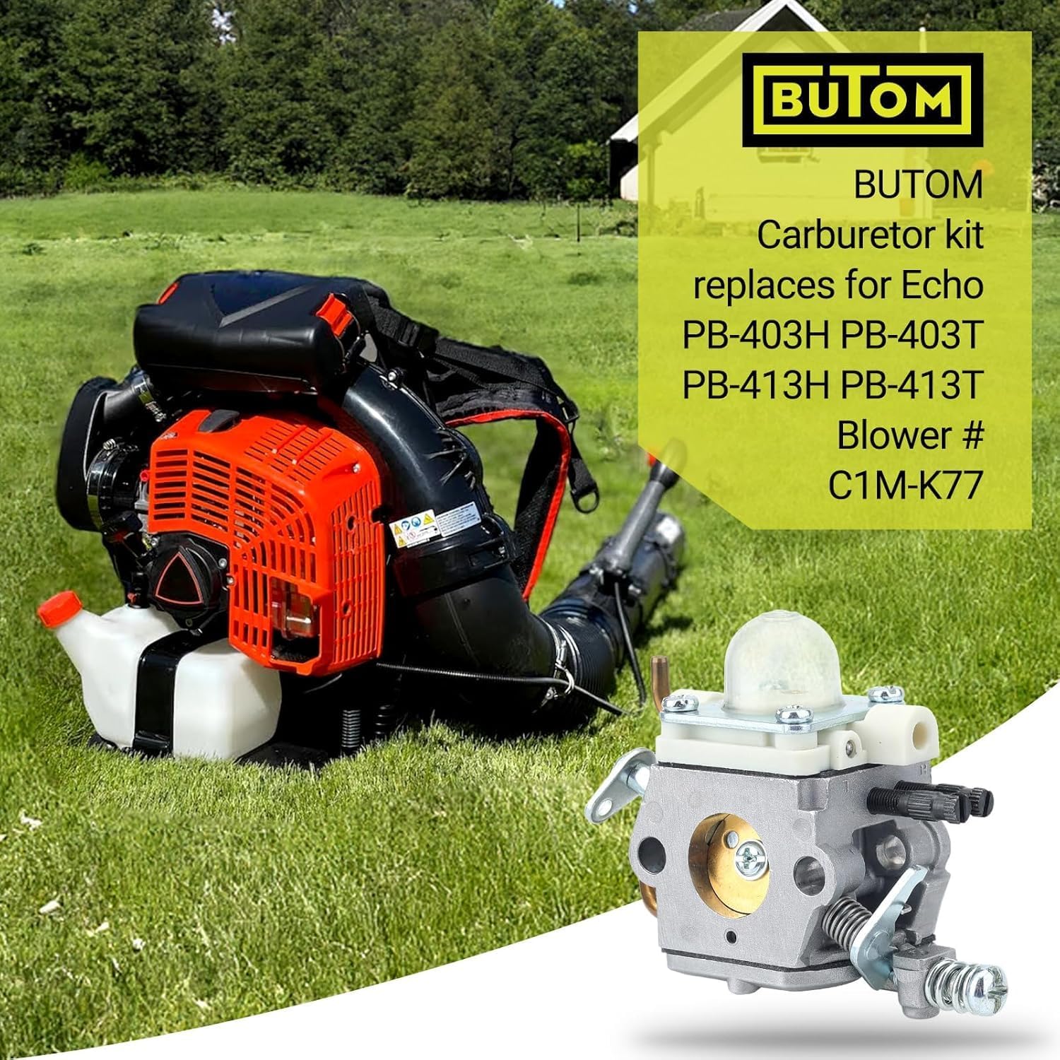Butom C1M-K77 carburetor side profile showing compact design for Echo PB-403T
