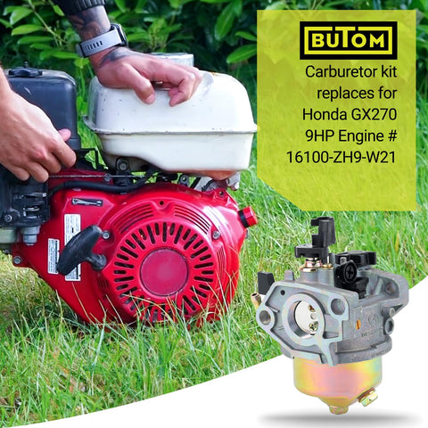 Butom GX270 carburetor close-up highlights brass components for durability.