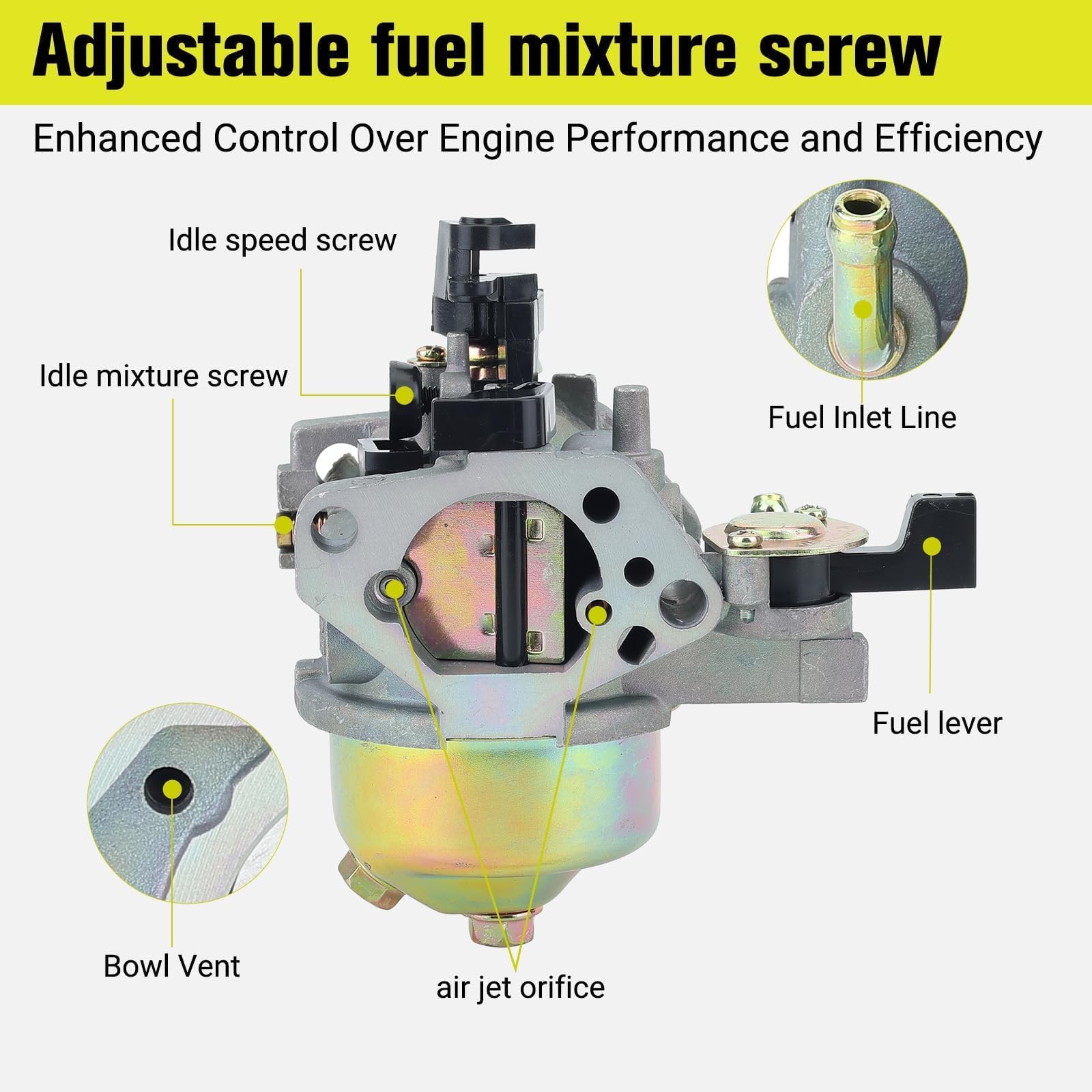 Butom GX390 carburetor fuel filter included for cleaner fuel flow.
