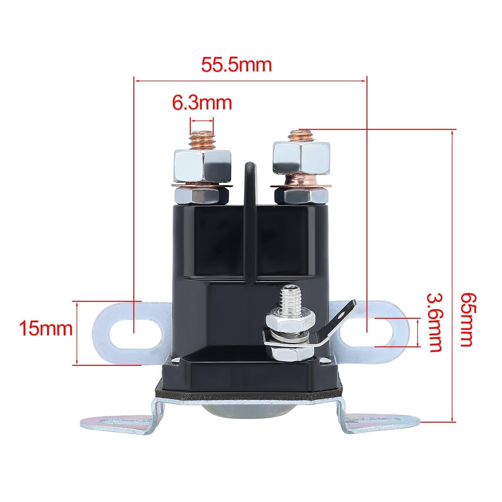 Top view of Butom 3-post starter solenoid showing mounting layout