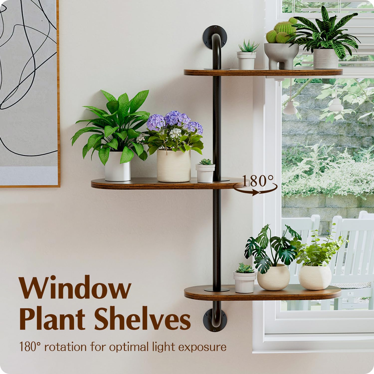 BUTUNITA wooden sill shelf maximizes windowsill space while keeping plants accessible