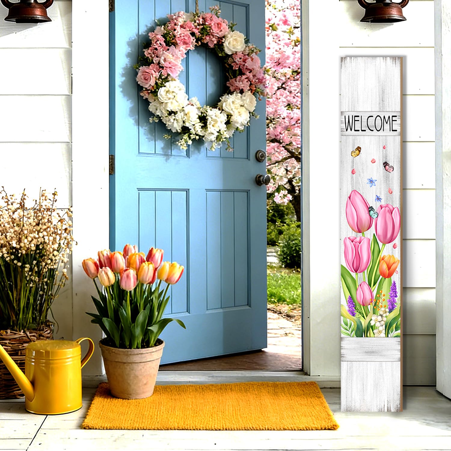 Buxjexh Pink tulips and greenery detail adds seasonal charm to any space