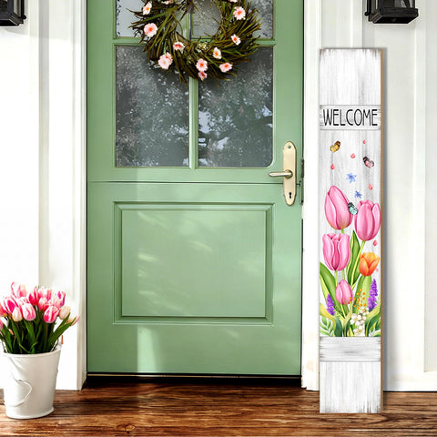 Buxjexh Spring Flower Welcome Sign on front porch enhances curb appeal with floral charm
