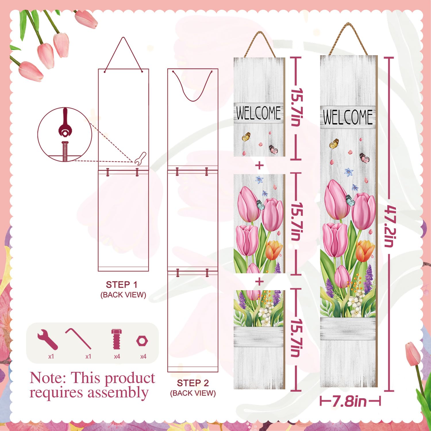 Buxjexh White wood-grain vertical sign greets guests year-round with soft elegance