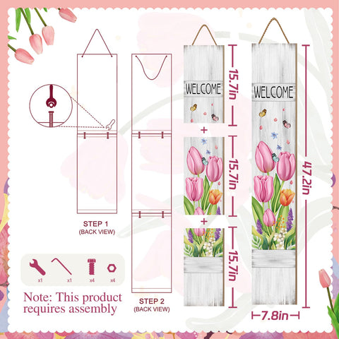 Buxjexh White wood-grain vertical sign greets guests year-round with soft elegance