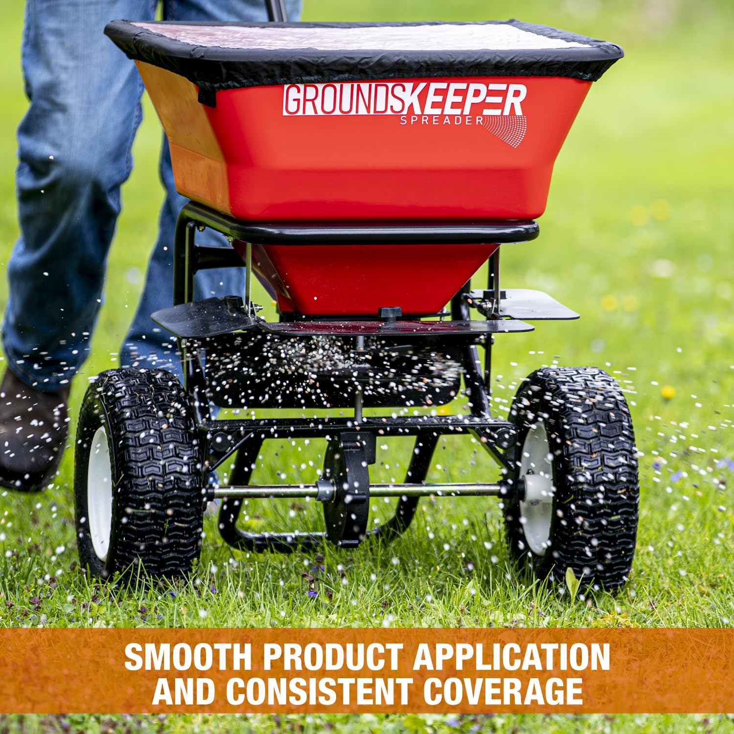 Buyers Grounds Keeper spreader carbon steel frame with powder coating.