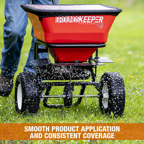 Buyers Grounds Keeper spreader carbon steel frame with powder coating.