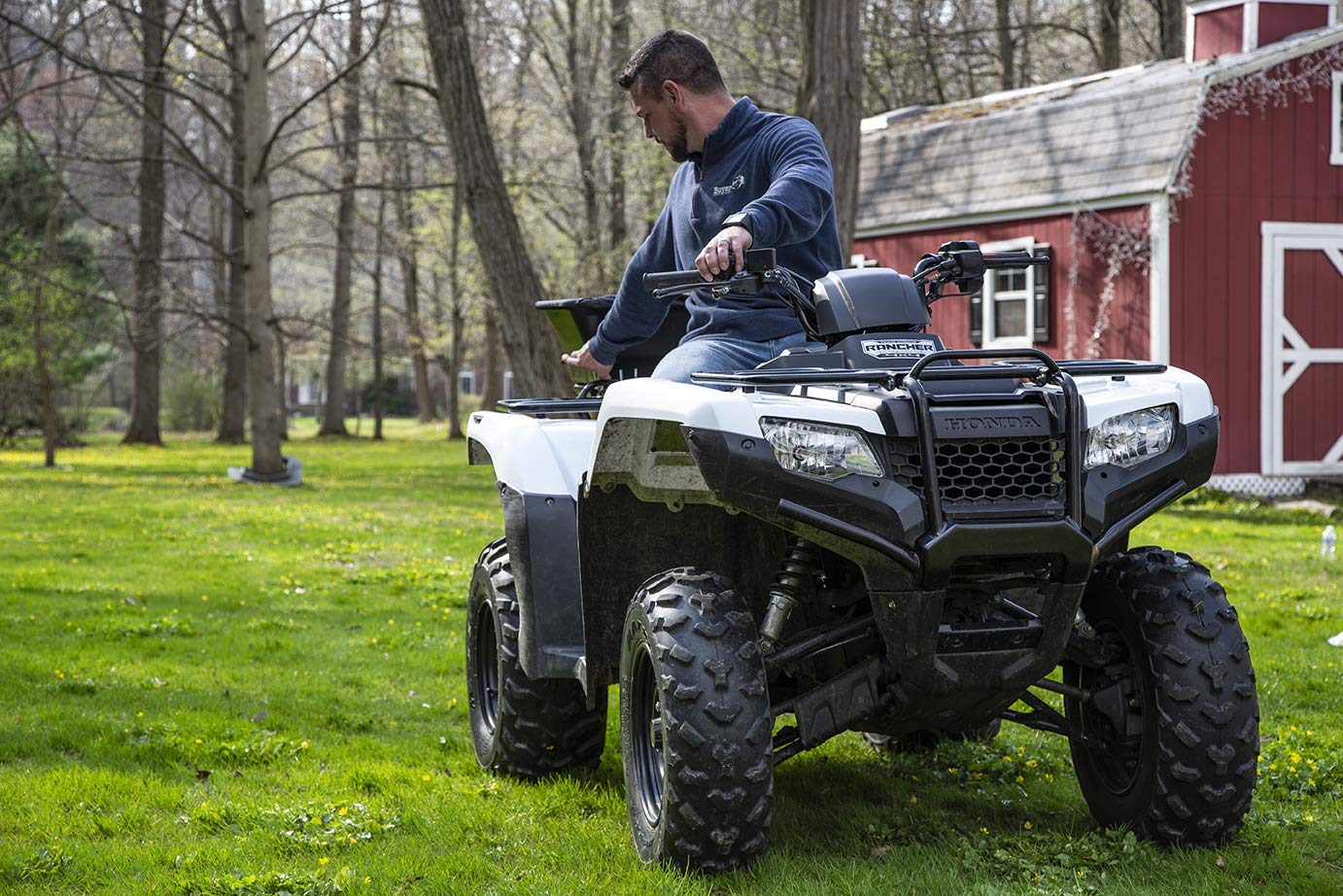 Buyers Products ATVS100 easy ATV mounting on rear utility rack.