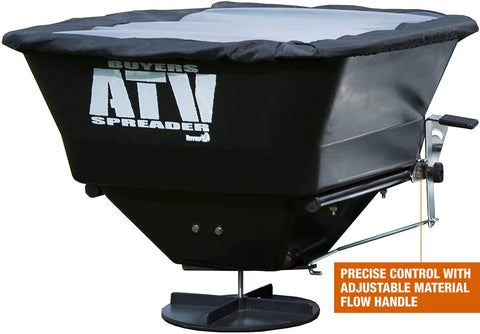 Buyers Products ATVS100 broadcast spreading reaches up to 30 feet for efficient coverage.