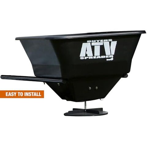 Buyers Products ATVS100 rustproof poly hopper highlights capacity for seed, fertilizer, or ice melt.