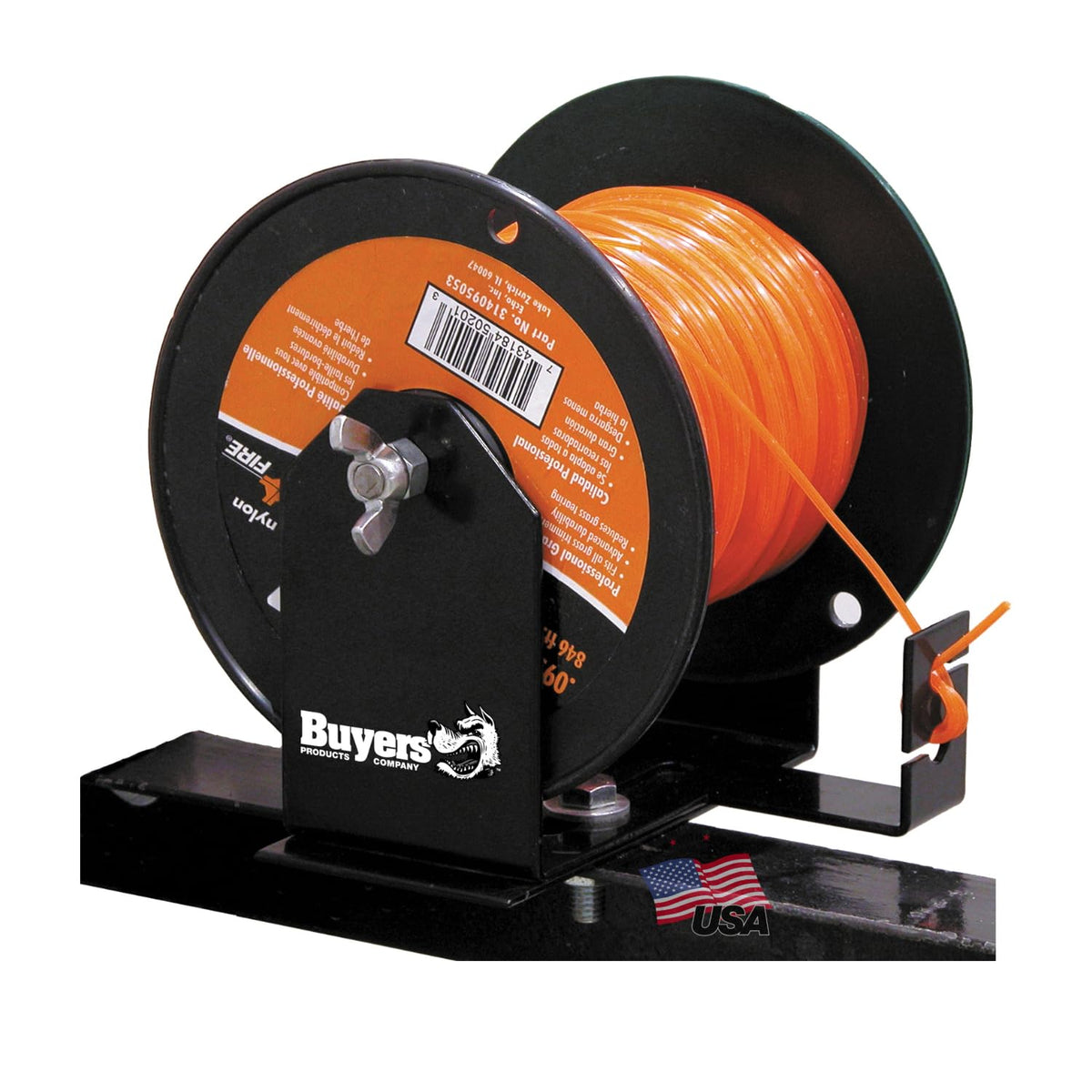Buyers Products LT40 trimmer line spool bracket on trailer for tidy storage and quick access