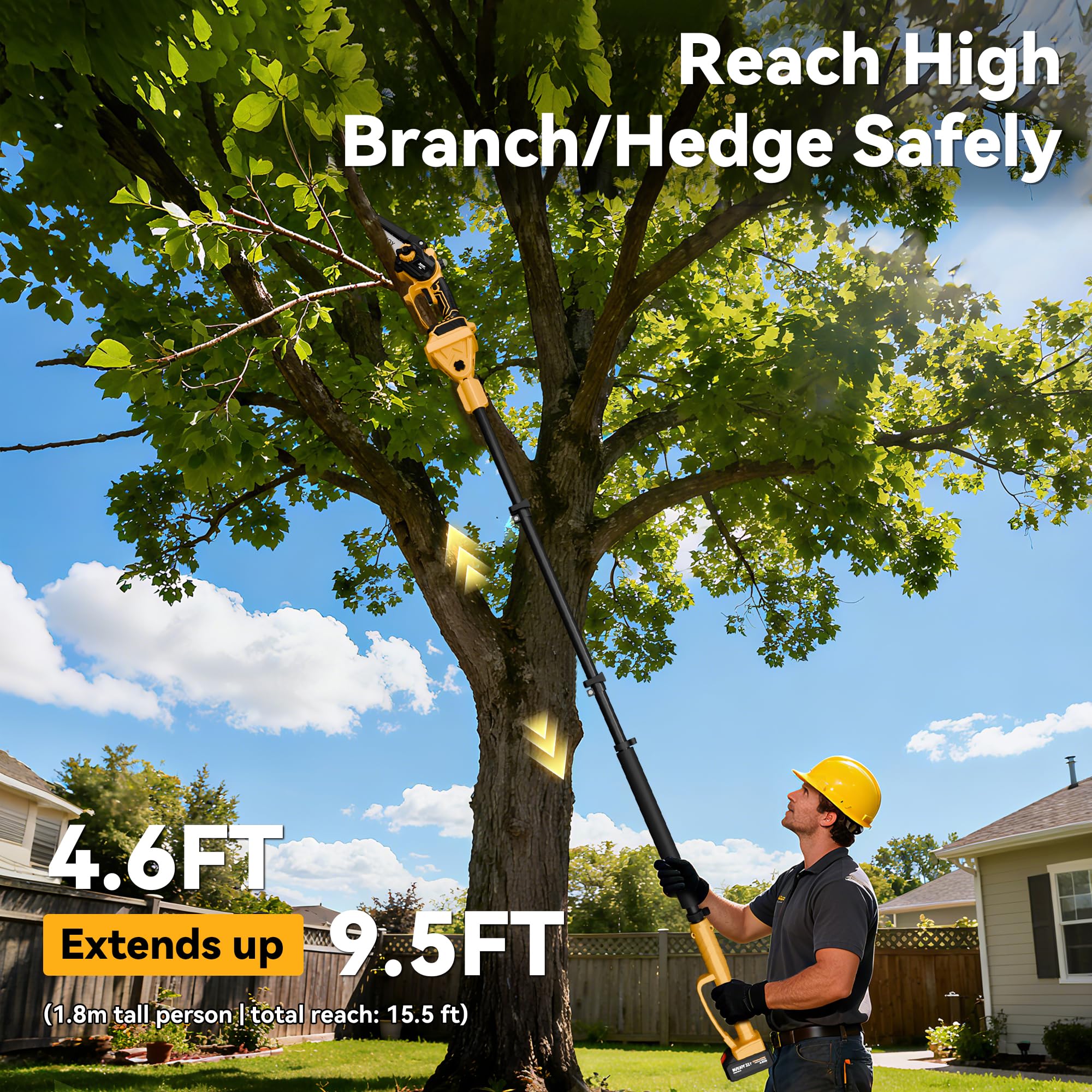 BuyJoy 2-in-1 pole saw head rotates 180 degrees for angled cuts