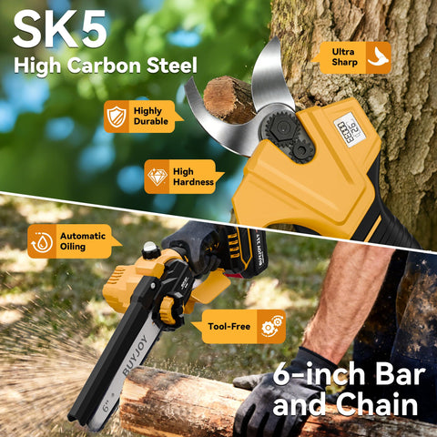 BuyJoy electric pruning shears with SK5 blade delivering clean cuts.