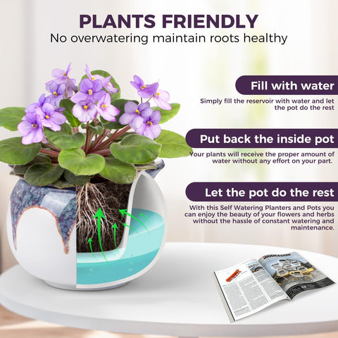 BUYMAX inner pot absorbs water to keep soil evenly moist for healthy roots.