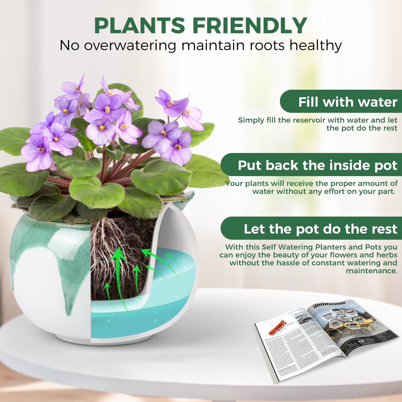 BUYMAX African Violet Pot inner pot highlights water absorption guiding moisture to roots