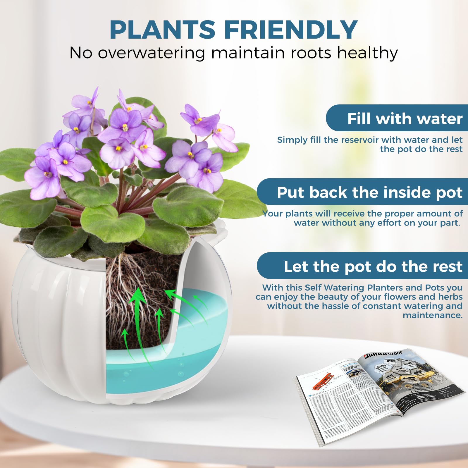 BUYMAX inner-pot focuses on gentle moisture delivery for thriving African violets.