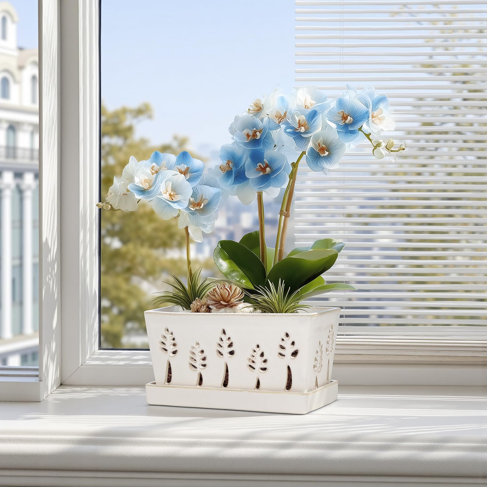 BUYMAX large rectangle ceramic pot suitable for indoor orchid display