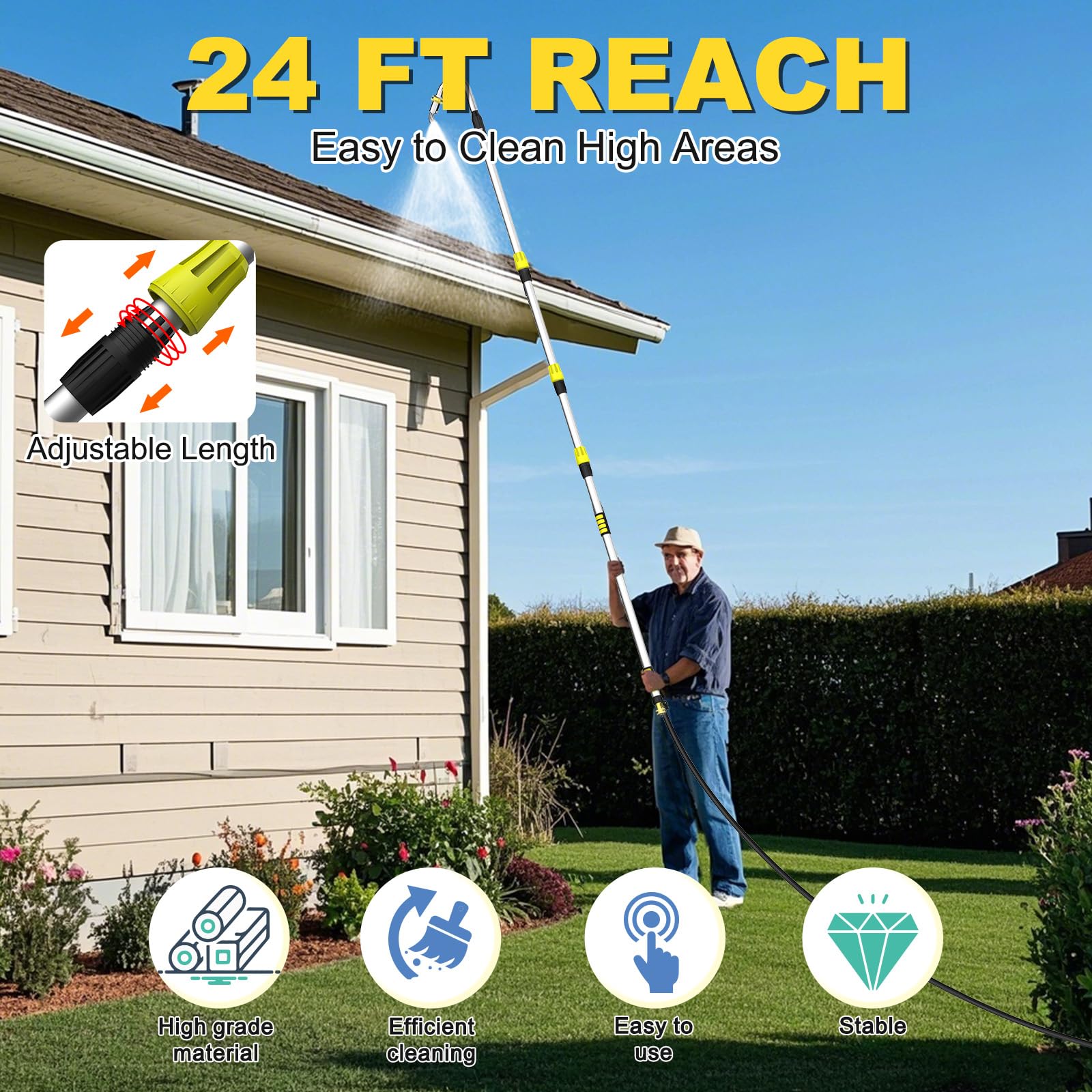 Buyplus 24ft reach extension helps access distant gutters with ease.