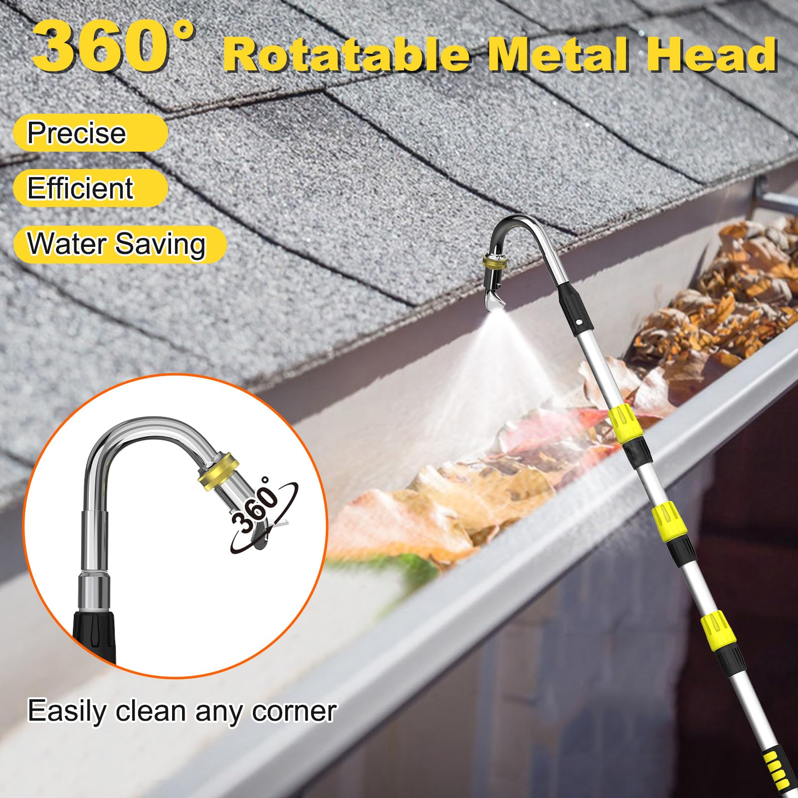 Buyplus 360-degree rotatable nozzle targets narrow gutters precisely.