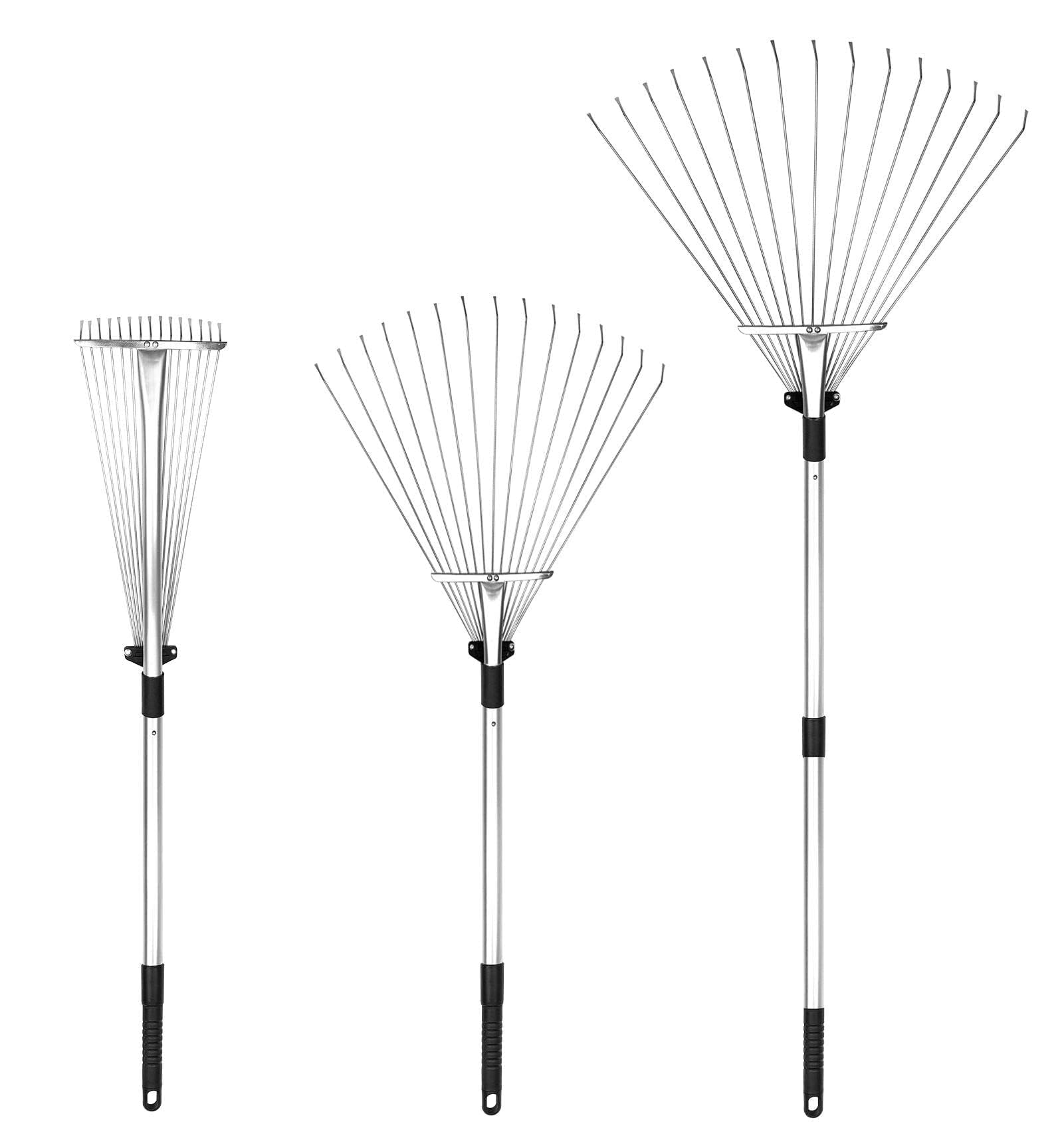 Buyplus adjustable leaf rake with extended handle for easy lawn cleanup.