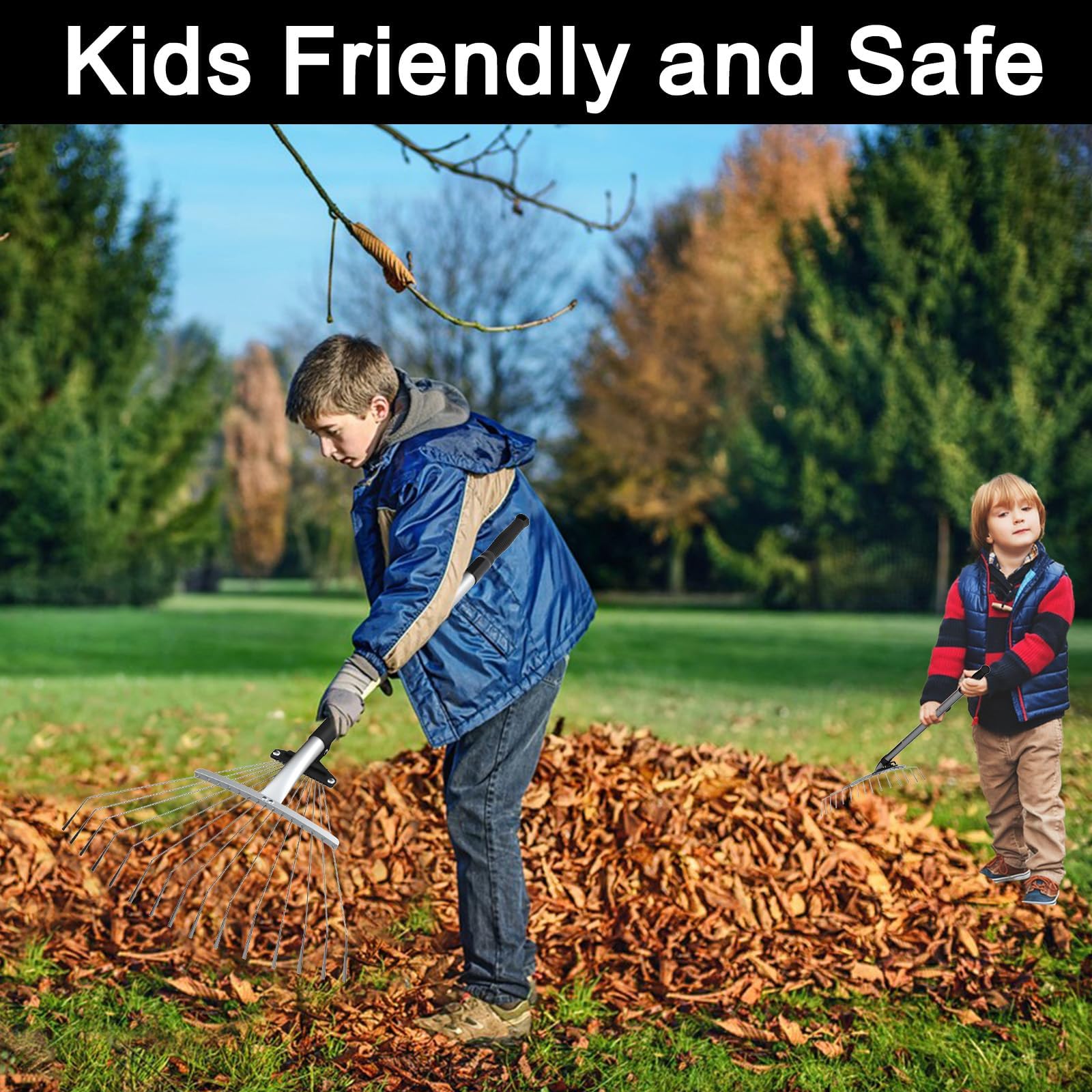 Buyplus folding leaf rake stores compactly after yard cleanup.