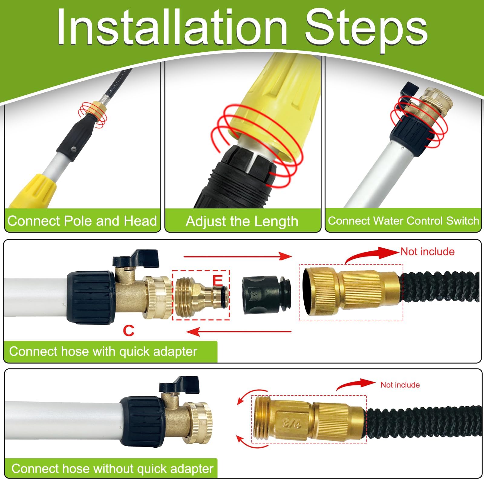 A lightweight aluminum extendable pole provides sturdy, fatigue-free handling.