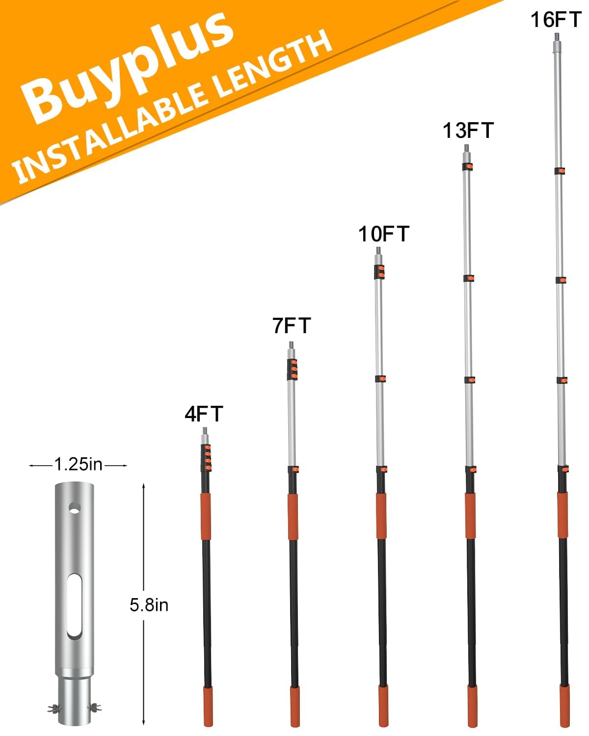 Buyplus pool pole with universal 1-1/4-inch connector fits most accessories
