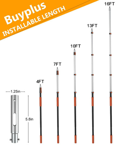 Buyplus pool pole with universal 1-1/4-inch connector fits most accessories