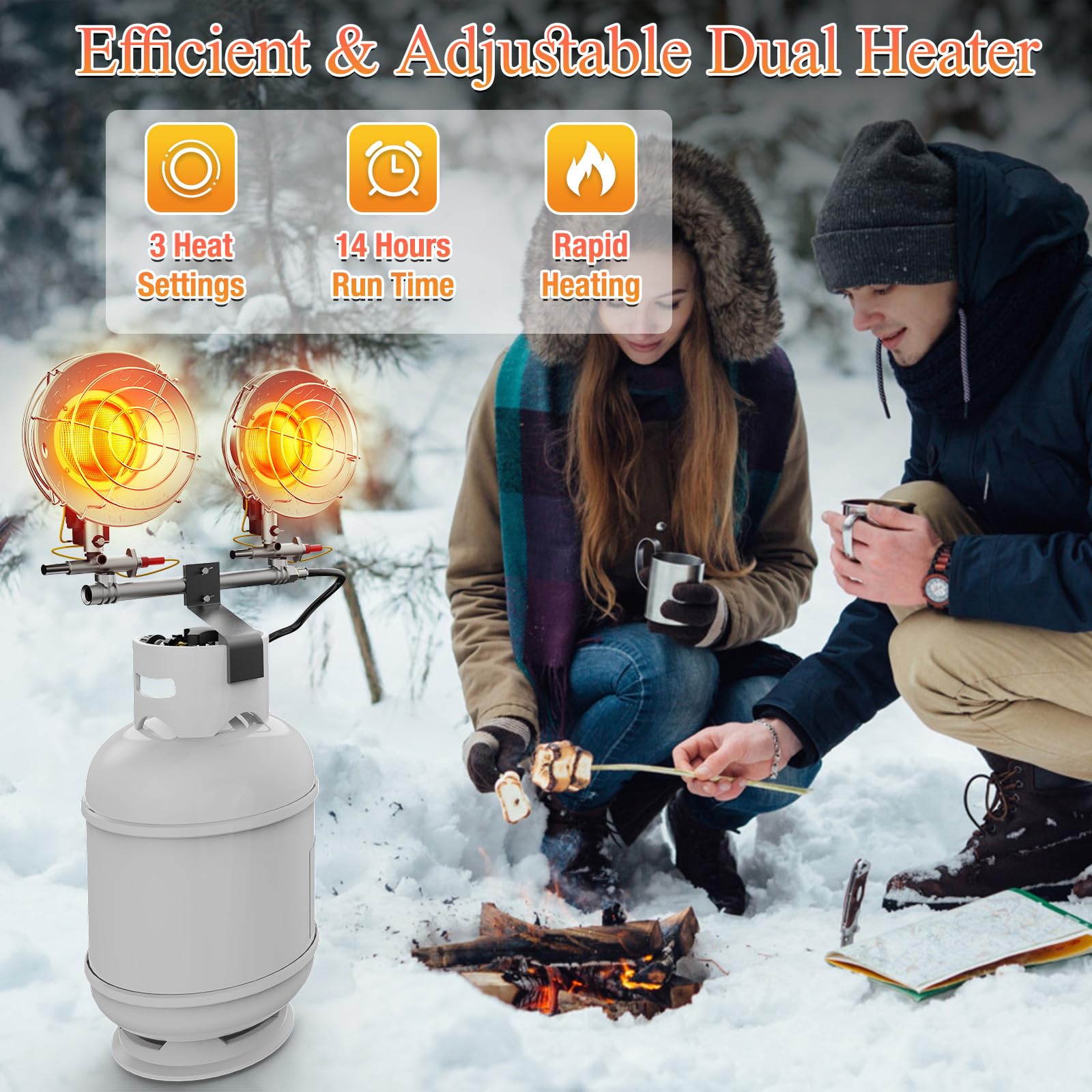 Buyplus propane heater side angle highlights portable camping setup