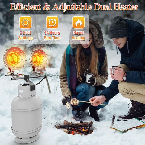 Buyplus propane heater side angle highlights portable camping setup