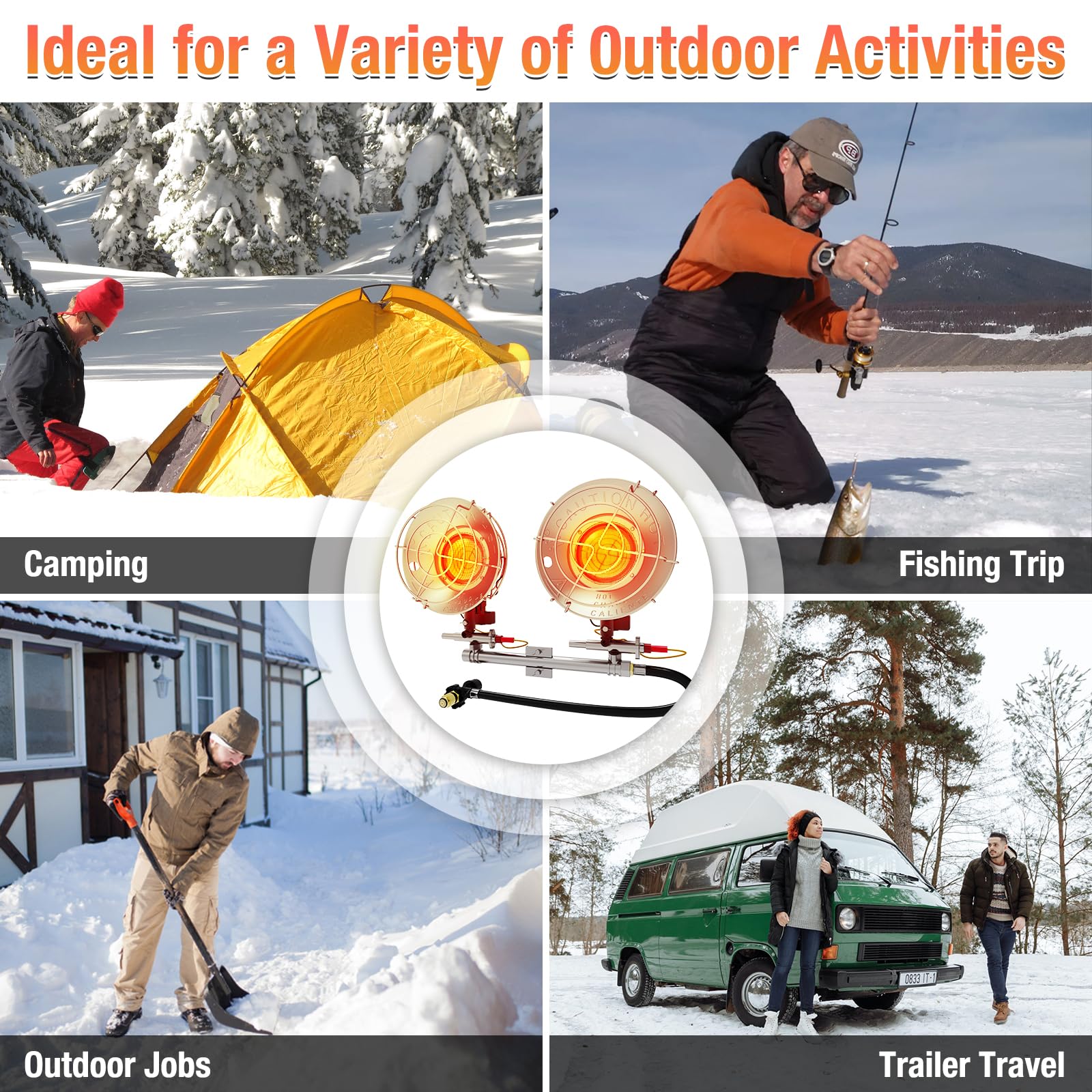 Buyplus tent-ready heater designed for outdoor use with quick setup