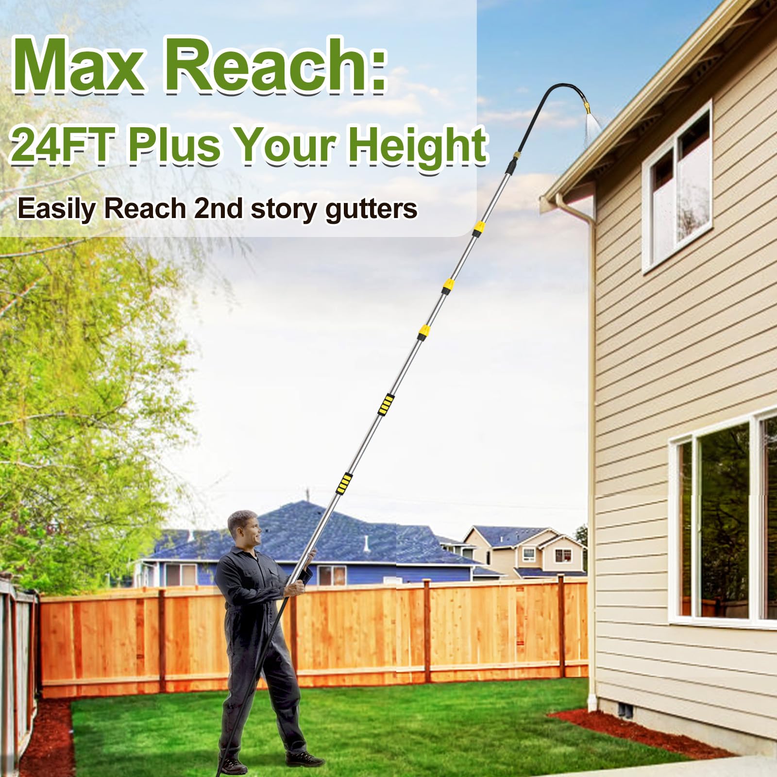 Buyplus rotatable wand head enables flexible spray patterns for gutter cleaning