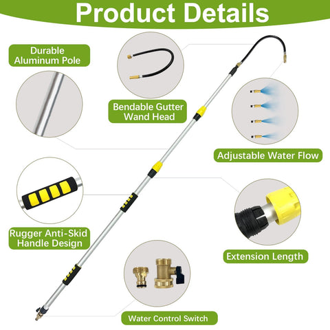 Rotatable wand head for jet or mist spray on gutter cleaning tasks.