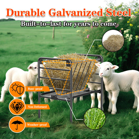 BUYYAH Mini Hay Feeder galvanized steel frame withstands all-weather use.
