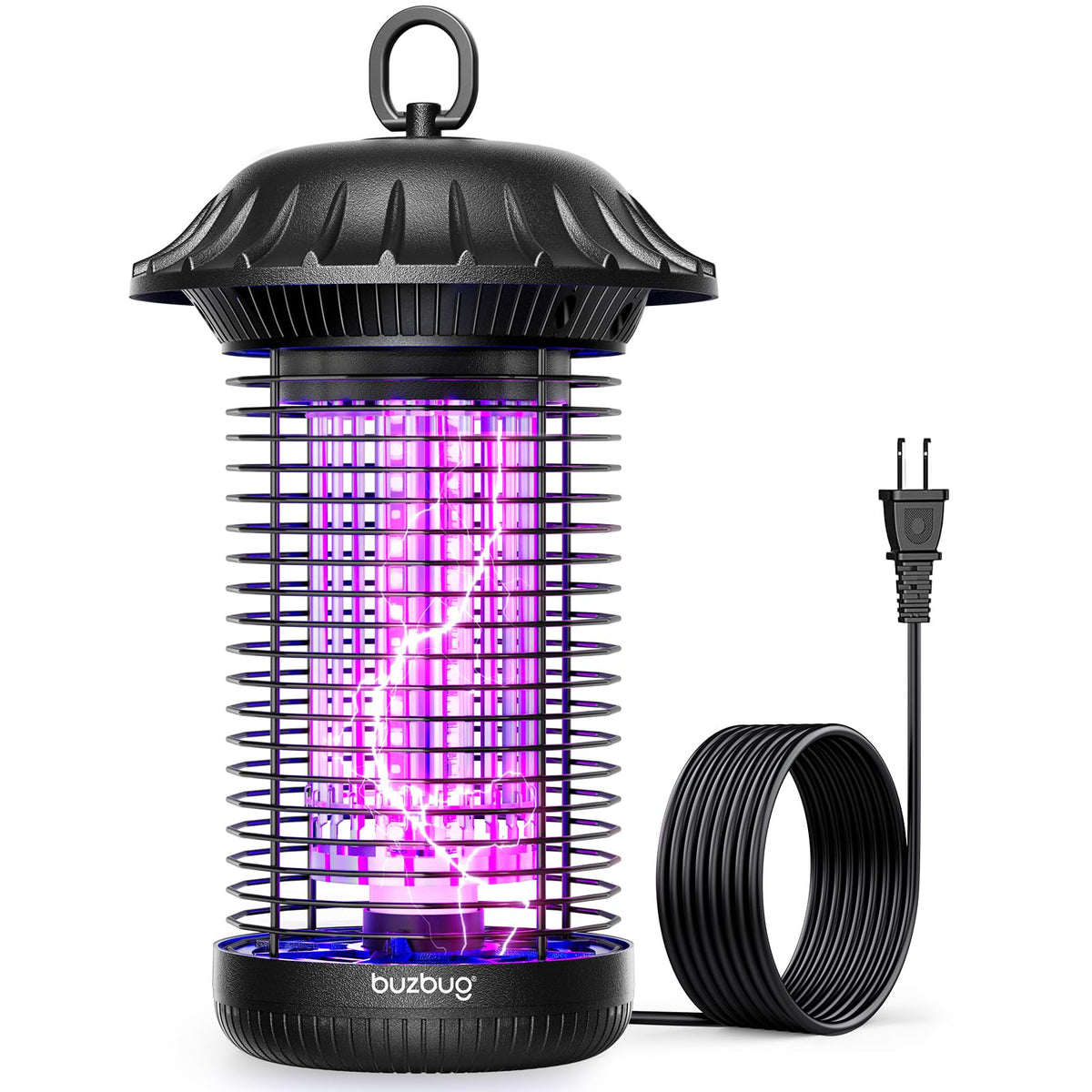 Buzbug MO008C front view with dual LEDs attracting insects outdoors for effective pest control