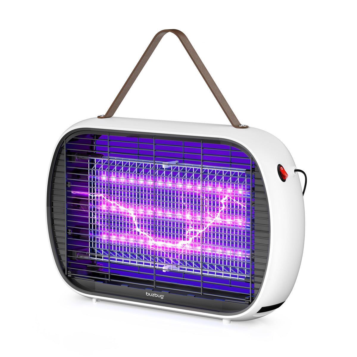 Buzbug LED bug zapper front view showing compact indoor design and form factor