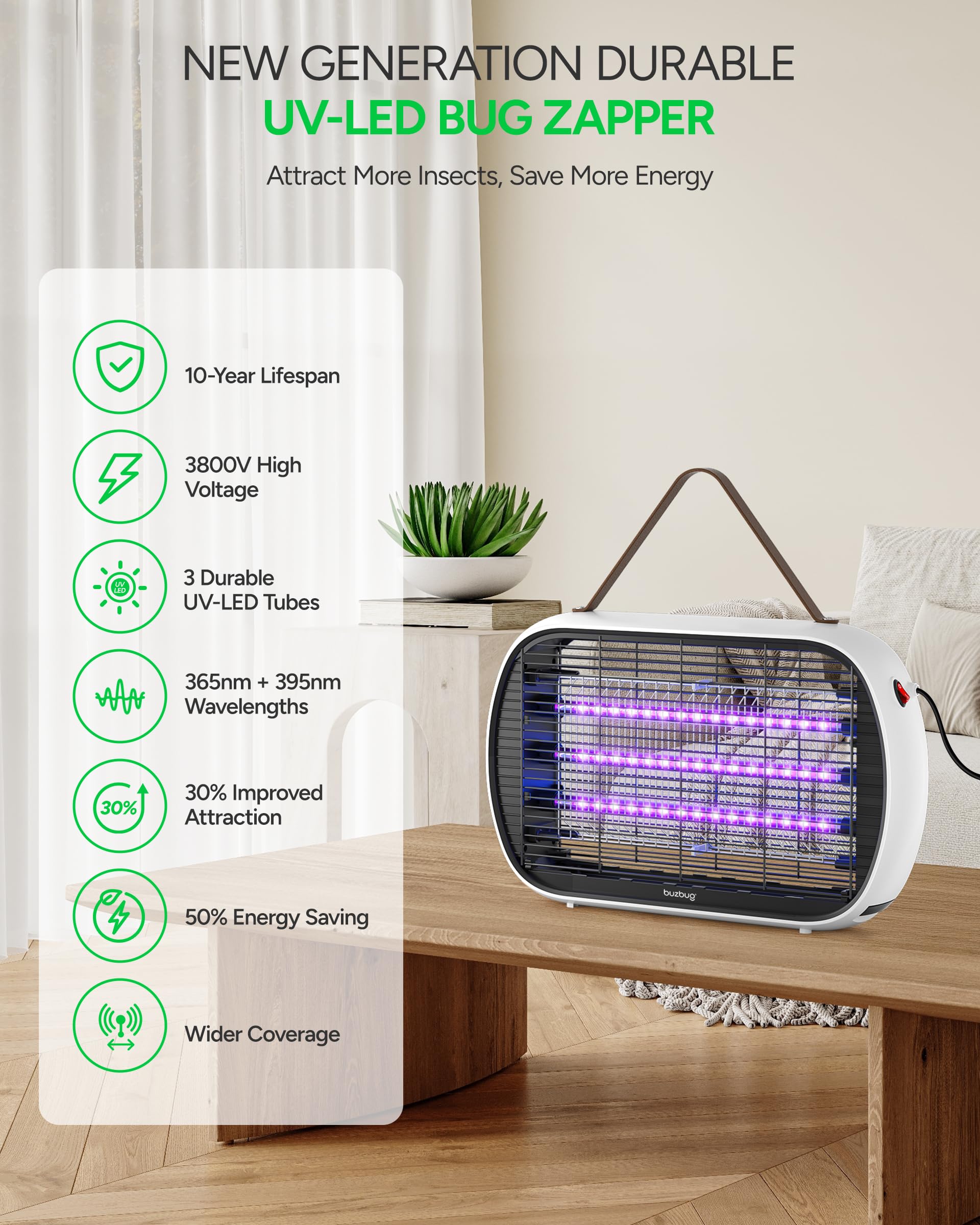 Buzbug zapper removable grid and bottom tray for quick cleaning