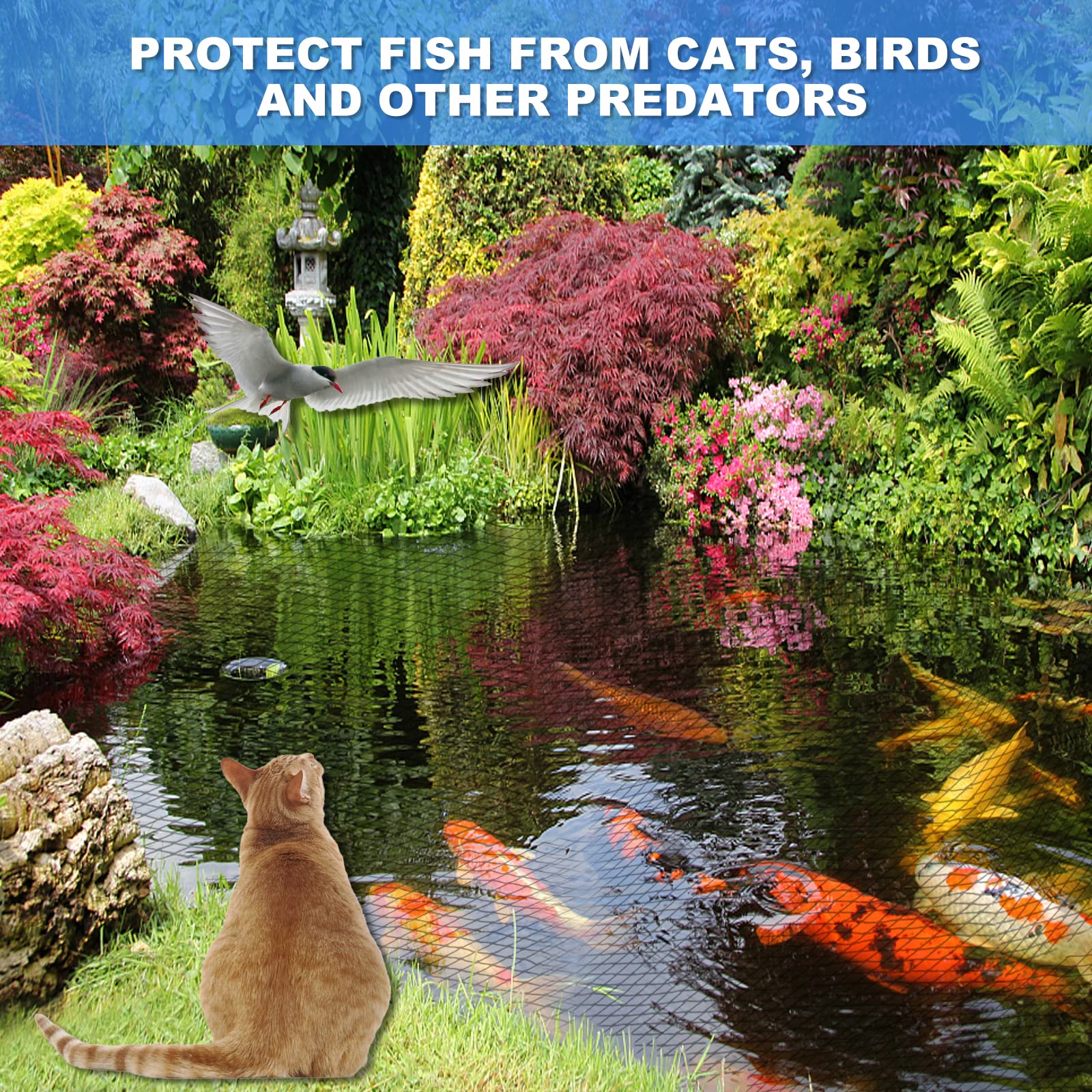 BUZIFU cable ties secure pond netting kit for a neat setup.