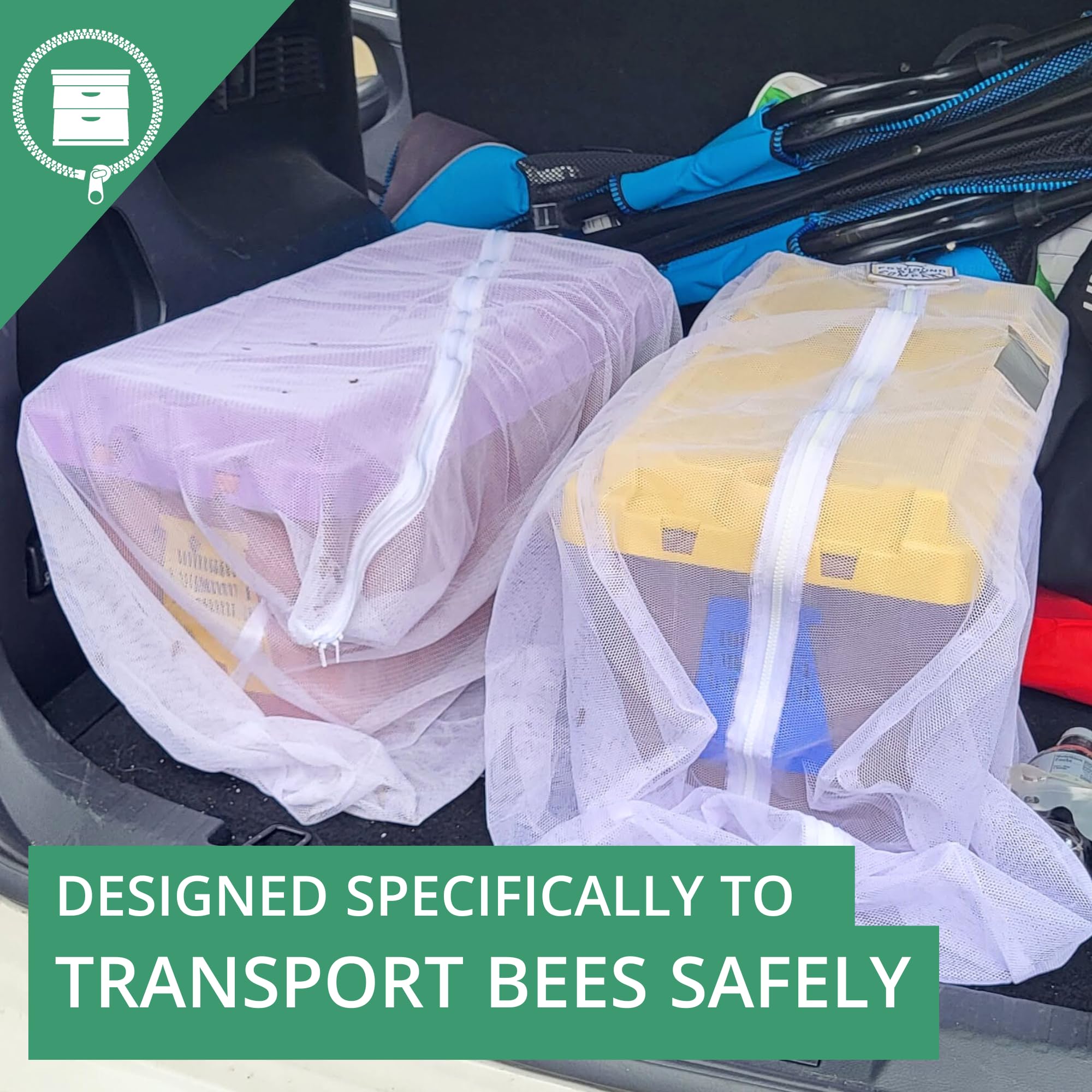 Buzz Bag moves bees securely with high-strength mesh for safe transport.