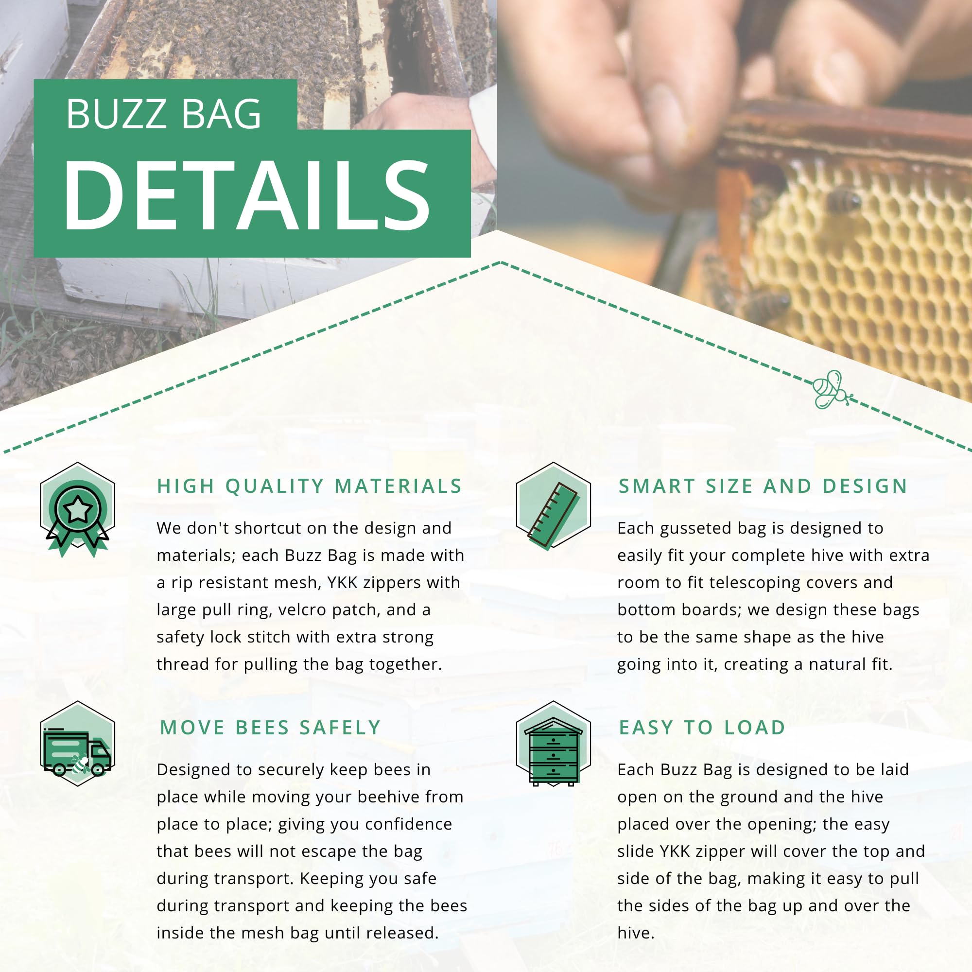 Buzz Bag ideal for nucleus hives and up to two bee packages.