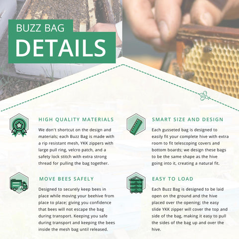 Buzz Bag ideal for nucleus hives and up to two bee packages.