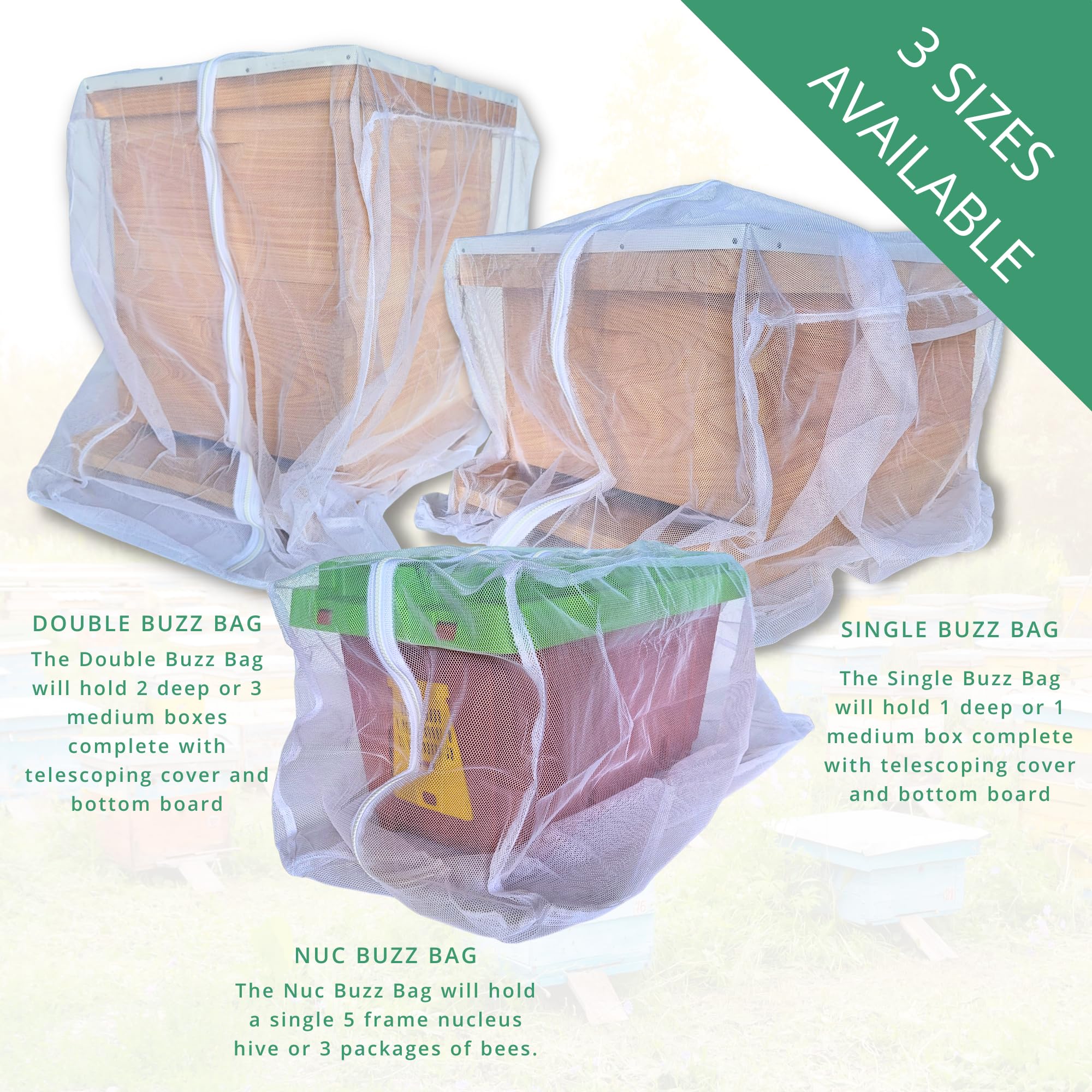 Buzz Bag safety stitching and rip-resistant mesh enhances durability during hive moves.