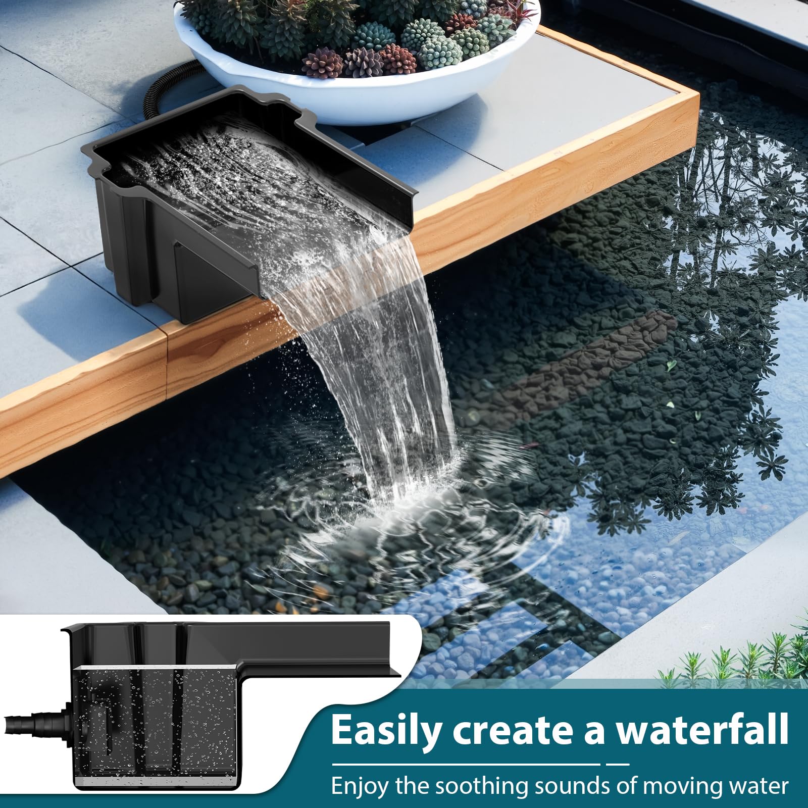 Buzzlett seamless edge delivers a silky water flow in ponds and streams.
