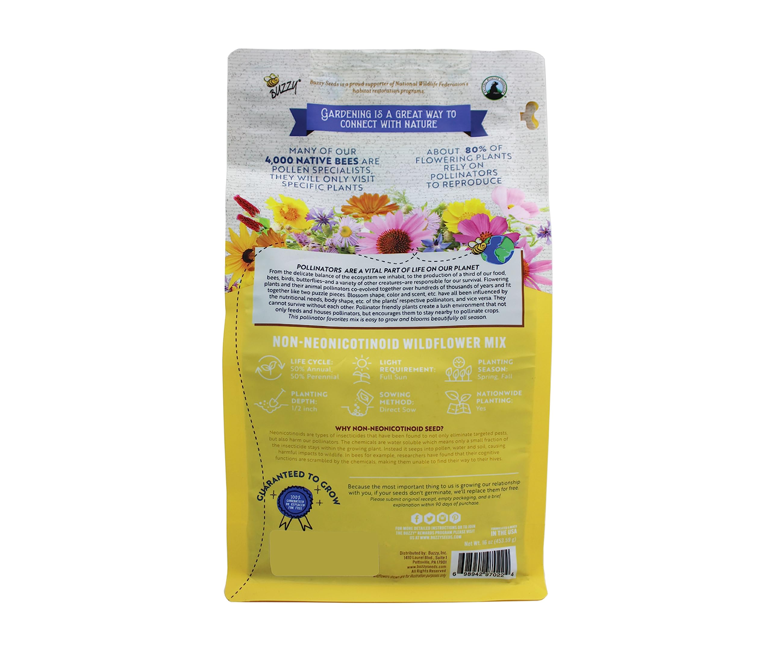 BUZZY wildflower mix invites bees to vibrant blooms in your garden.