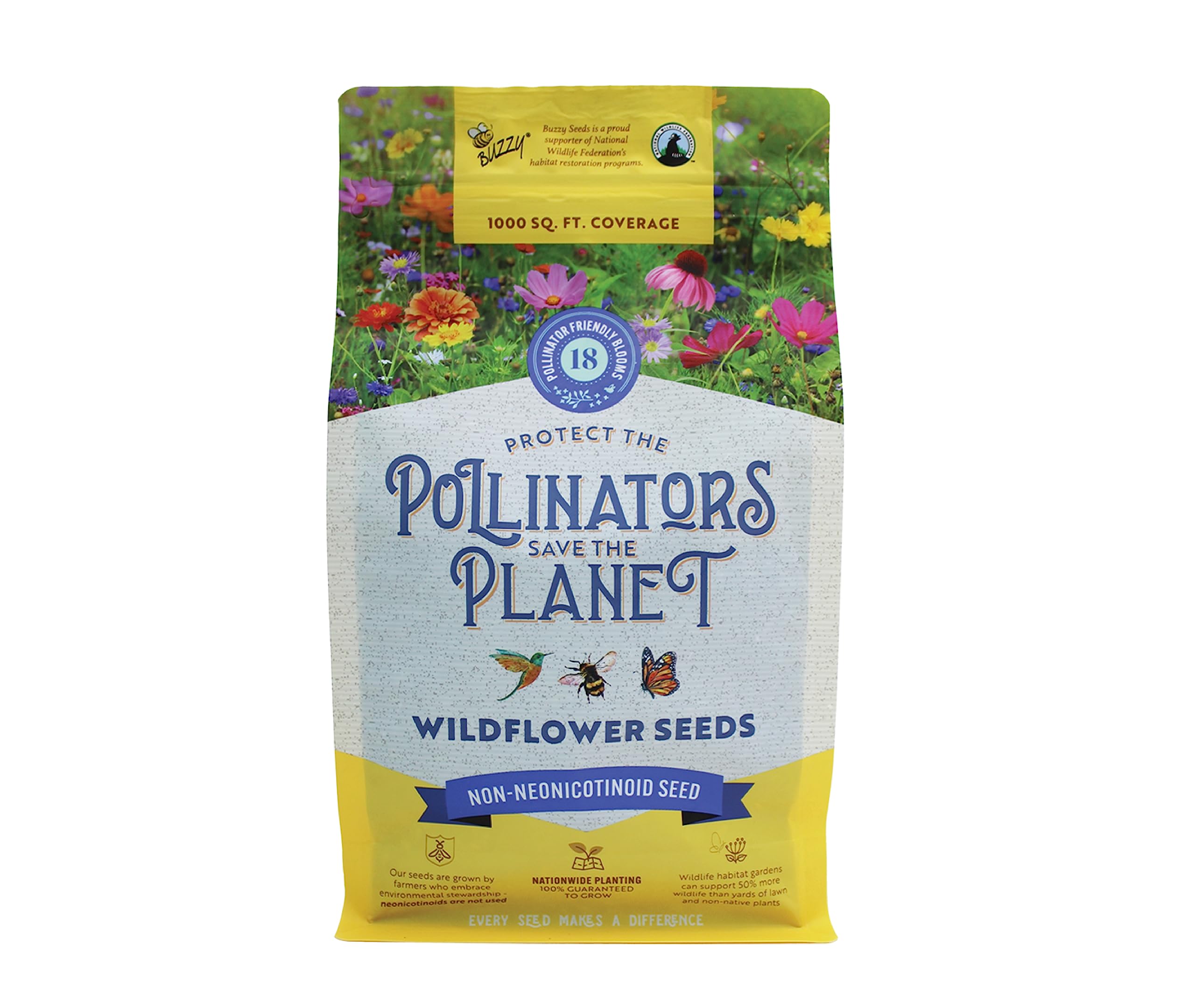 BUZZY wildflower seed mix meadow bloom attracts pollinators all season long.