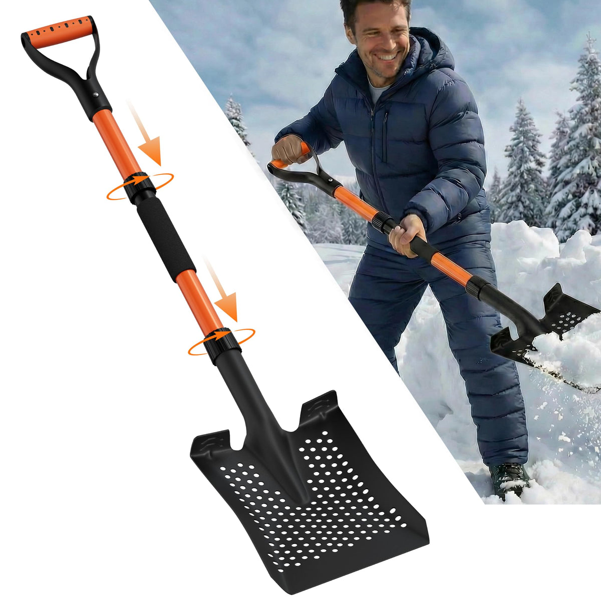 BVHAB Snow Shovel 42 within ergonomic D-handle for secure grip in cold weather