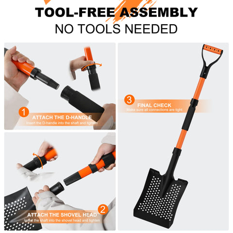 BVHAB Snow Shovel bright orange finish improves visibility in snow